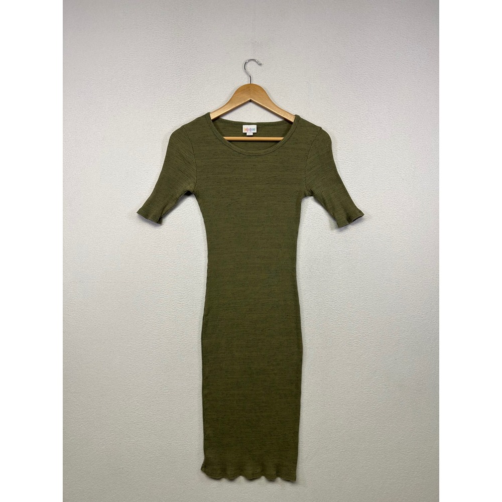 Gorpcore Minimalist LuLaRoe Womens XS Green Ribbed Bodycon Midi Dress